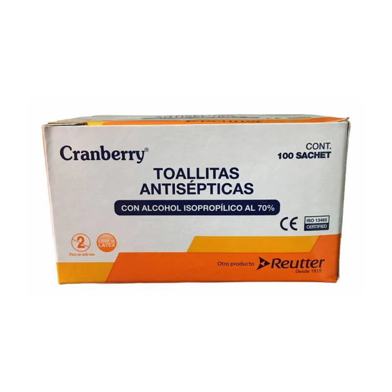 Toallitas Antisépticas 70% Alcohol Isopropílico Cranberry – Desinfección Rápida y Segura